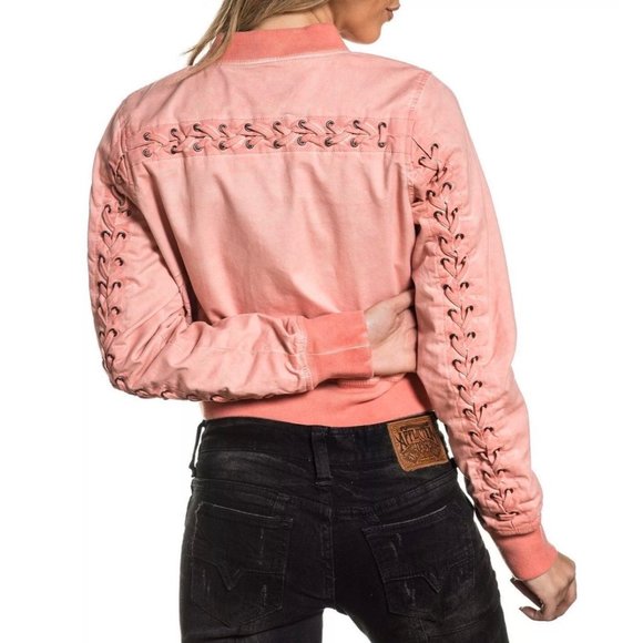 AFFLICTION Women's EMBROIDERY JACKET LACE UP BOBMB - Picture 3 of 12